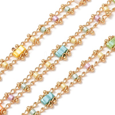 Brass & Glass Seed Beaded Chain KK-CBA3B44-04G-1