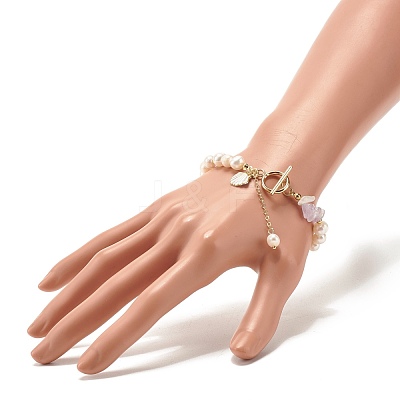 Natural Lavender Amethyst Chip Beaded Bracelet BJEW-TA00032-02-1