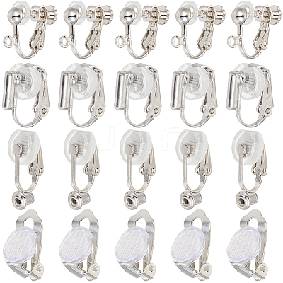 32Pcs 4 Style Brass Clip-on Earring Converters Findings KK-SP0001-28P-1