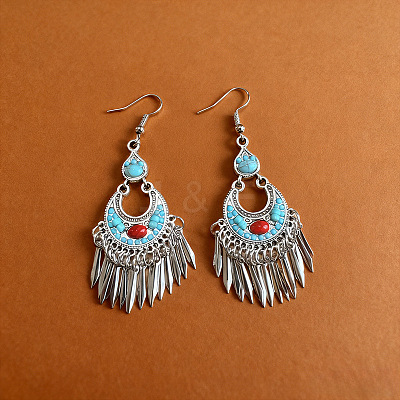Ethnic Style Alloy & Resin Tassel Chandelier Earrings for Women WG9E5ED-01-1