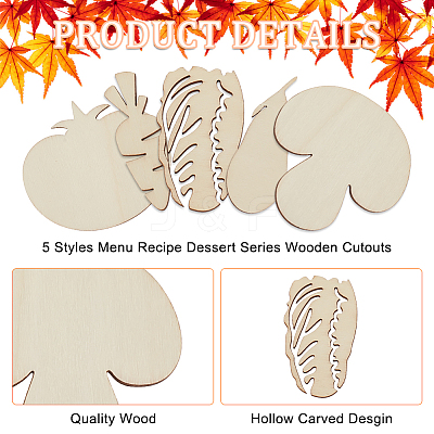 100Pcs 5 Styles Unfinished Wooden Cutouts WOOD-OC0002-89-1