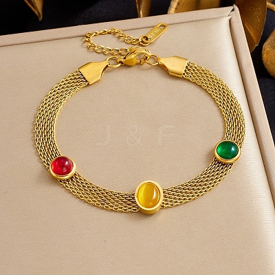 304 Stainless Steel & Resin Oval Link Chains Bracelets for Women BJEW-B171-01G-1