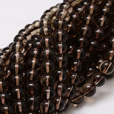 Natural Smoky Quartz Round Beads Strands X-G-E329-8mm-38-1