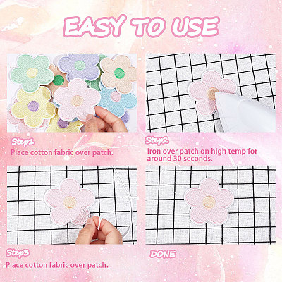 Macaron Color 5-Petal Flower Shape Iron on/Sew on Computerized Embroidery Polyester Clothing Patches DIY-WH0401-62-1