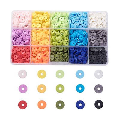 15 Colors Handmade Polymer Clay Beads CLAY-X0011-02A-1