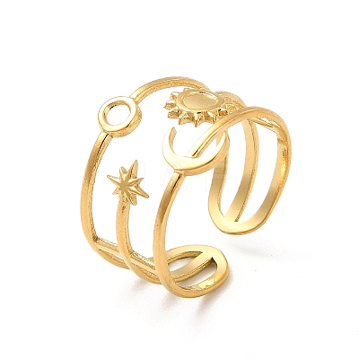 Star & Moon & Sun Ion Plating(IP) 304 Stainless Steel Open Cuff Ring Findings X-STAS-E066-10G-1