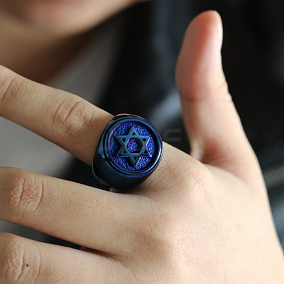 Star of David Pattern 304 Stainless Steel Finger Rings for Men FS-WGD55C6-03-1