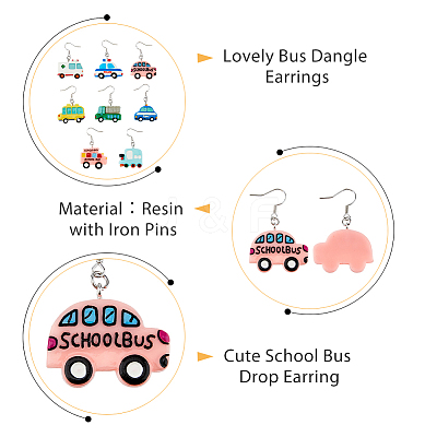 8 Pair 8 Style Resin Car Dangle Earrings with Iron Pins EJEW-AB00044-1