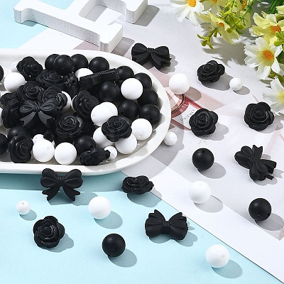 40Pcs 5 Styles Food Grade Eco-Friendly Silicone Focal Beads SIL-YW0002-47-1