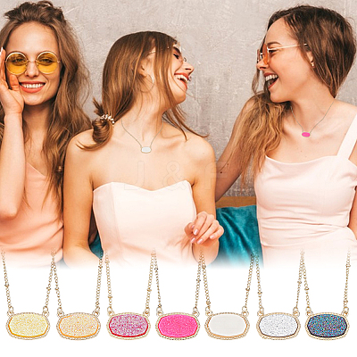 7Pcs 7 Colors Alloy & Resin Pendant Necklaces for Women NJEW-GA0001-17-1