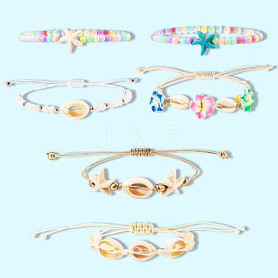 6Pcs 6 Style Adjustable Nylon Thread Braided Bead Bracelets BJEW-SC0001-48-1