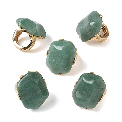 Natural Green Aventurine & Alloy Finger Rings for Women RJEW-G375-01G-02-1