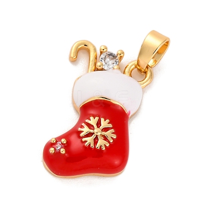 Christmas Theme Brass Micro Pave Cubic Zirconia Pendants KK-C076-24G-1