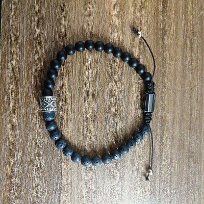 Natural Obsidian Round Braided Bead Bracelets for Women Men PM4065-5-1