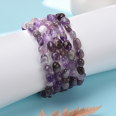 Natural Amethyst Stretch Beaded Bracelets BJEW-K213-C22-1