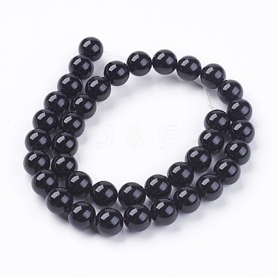 Natural Black Onyx Round Beads Strand G-L087-10mm-01-1