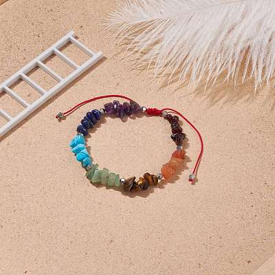 Natural & Synthetic Mixed Gemstone Chips Braided Bead Bracelet BJEW-JB08631-1