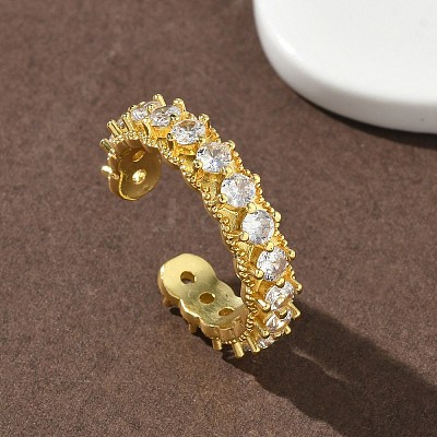 Brass Micro Pave Cubic Zirconia Cuff Open Rings for Women RJEW-C163-07G-1