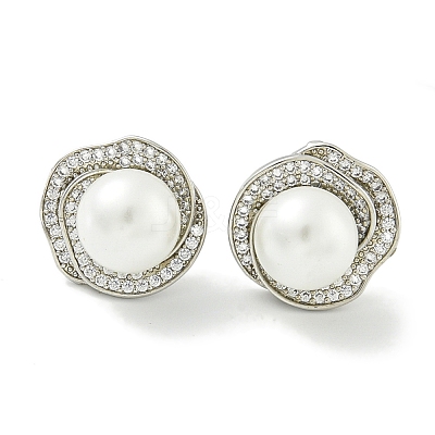 Brass Micro Pave Clear Cubic Zirconia Stud Earrings EJEW-H014-03P-1
