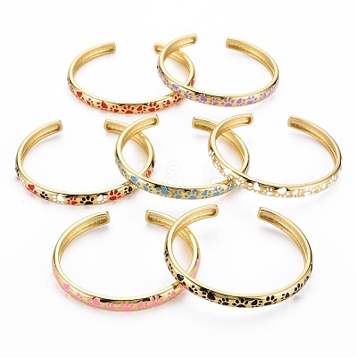 Footprint Enamel Cuff Bangle BJEW-S141-012-1
