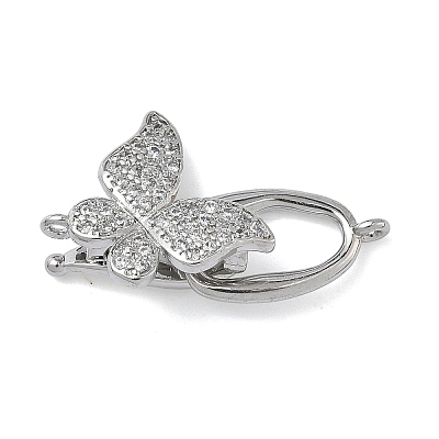 Butterfly Brass Micro Pave Clear Cubic Zirconia Fold Over Clasps KK-Z143-22P-1