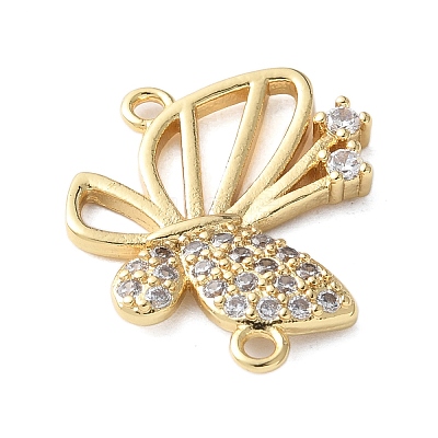 Brass Micro Pave Clear Cubic Zirconia Hollow Butterfly Connector Charms KK-A252-03G-1