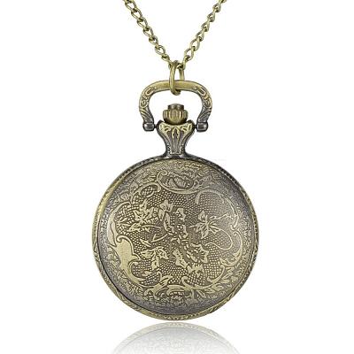 Filigree Flat Round Alloy Quartz Pocket Watches WACH-N039-14AB-1
