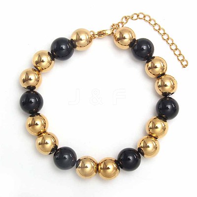 Simple Fashion Round 304 Stainless Steel Beaded Bracelets for Women UG2742-16-1