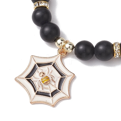 Frosted Natural Dyed & Heated Black Agate(Dyed & Heated) Beaded Stretch Bracelets BJEW-JB10565-1