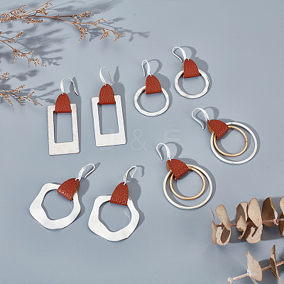 4 Pairs 4 Styles Round & Rectangle & Polygon & Ring Brass Dangle Hoop Earrings EJEW-AN0003-06-1