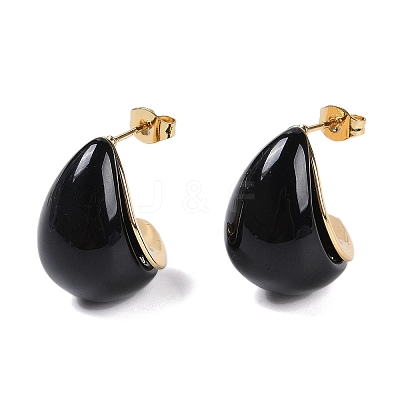 Teardrop Resin Stud Earrings EJEW-Z060-03G-02-1