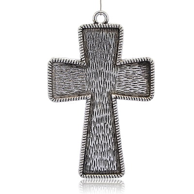 Tibetan Style Alloy Cross Big Pendant Cabochon Settings PALLOY-J471-08AS-1