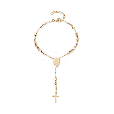 Rosary Bead Bracelets with Cross LS-BJEW-E282-02G-1