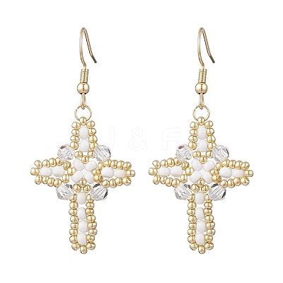 304 Stainless Steel Glass Seeds Cross Dangle Earrings EJEW-MZ00506-01-1