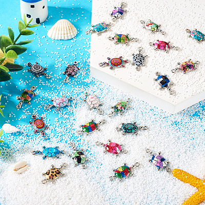 42Pcs 21 Colors Alloy Enamel Connector Charms ENAM-TA0001-78-1