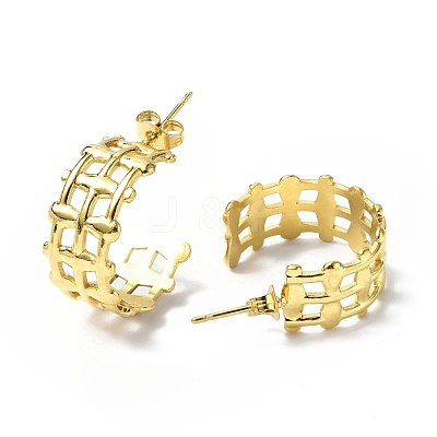 Ion Plating(IP) 304 Stainless Steel Hollow Out C-shape Stud Earrings STAS-B034-11G-1
