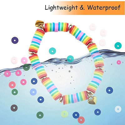 10 Strands 5 Colors Flat Round Handmade Polymer Clay Beads CLAY-SZ0002-02D-1