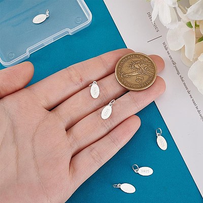 6Pcs 925 Sterling Silver Oval Charms STER-PH0002-48-1