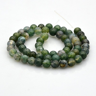 Natural Moss Agate Round Bead Strands G-N0120-30-6mm-1