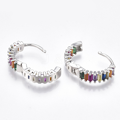 Brass Micro Pave Cubic Zirconia Huggie Hoop Earrings EJEW-S201-39P-1