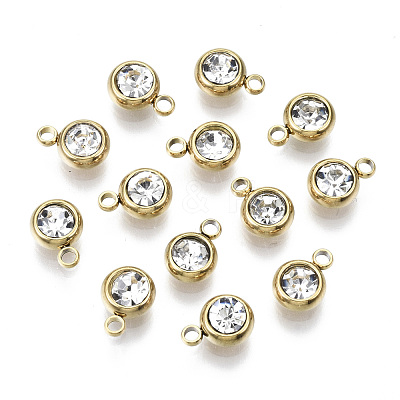 PVD Vacuum Plating 201 Stainless Steel Rhinestone Charms X-STAS-S068-04G-1