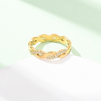 304 Stainless Steel Clear Cubic Zirconia Wave Finger Rings for Women RJEW-Z115-02G-1