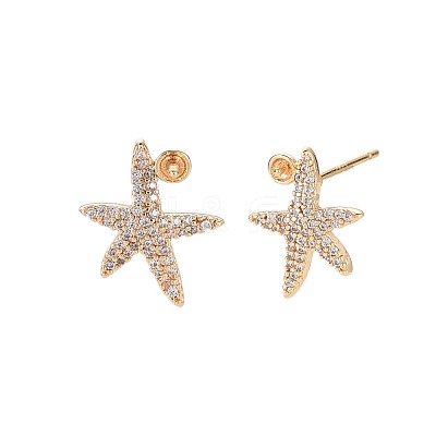 Brass Micro Pave Clear Cubic Zirconia Stud Earring Findings KK-S364-135-1