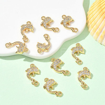 SHEGRACE Brass Micro Pave Clear Cubic Zirconia Dolphin Links Connector Charms XGRQ3K383-568G-1