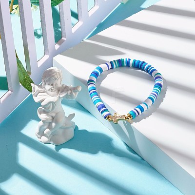 Polymer Clay Heishi Beads Stretch Bracelet for Women BJEW-JB07207-01-1