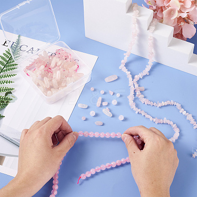 4 Strands 4 Style Natural Rose Quartz Stone Bead Strands G-KS0001-11-1