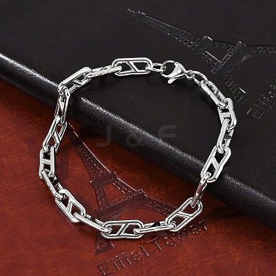304 Stainless Steel Oval Link Chain Bracelets for Women Men BJEW-F488-49A-P-1
