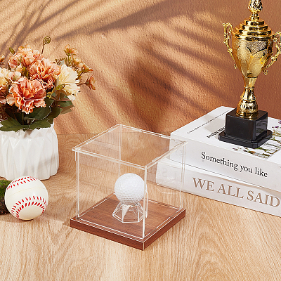 1 Set Square Acrylic Dust-Proof Display Boxes with Wooden Base AJEW-OC0013-56C-1