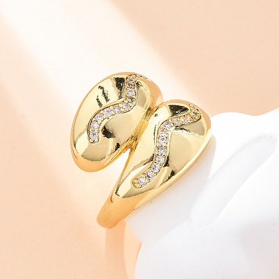 Brass Micro Pave Clear Cubic Zirconia Cuff Rings for Women RJEW-U047-29G-1
