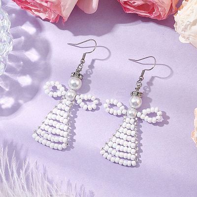Glass Seed Beads Angle Dangle Earrings EJEW-MZ00288-01-1